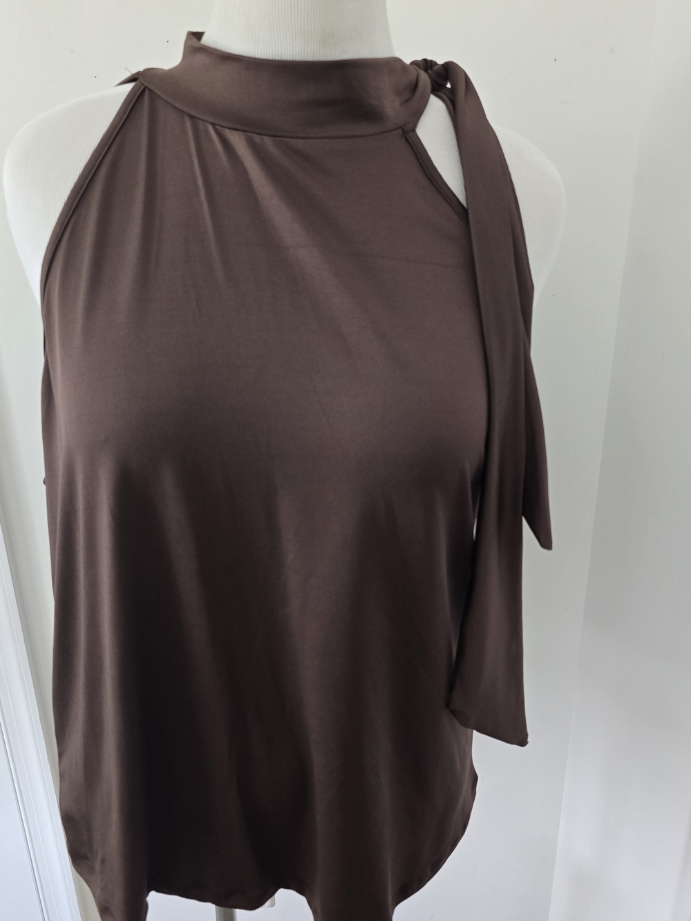 Brown Halter Tie Neck Tank Top